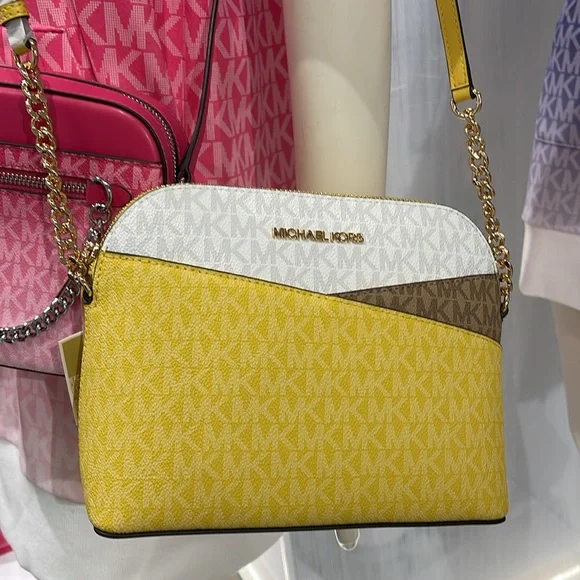 Michael Kors Jet Set Travel Medium Color-Block Signature Logo Dome Crossbody Bag - Picture 11 of 16